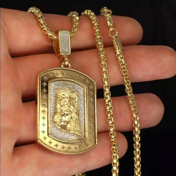 14k Jesus Head Hip Hop Pendant With 24” Chain - Picture 1 of 3